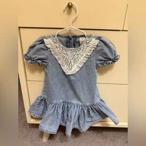 Blue Denim Dress with White Lace Detail